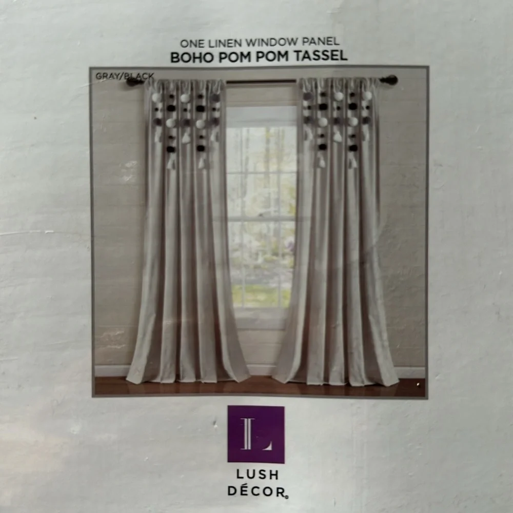 Boho Pom Pom Tassel Linen Panel 52x95
